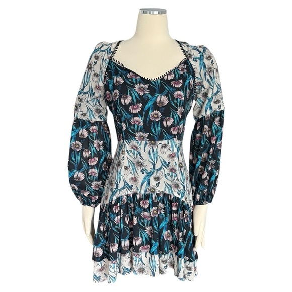 ELLIATT Emilia Long Sleeve Floral Print Asymmetrical Cocktail Mini Dress Small - Picture 8 of 10